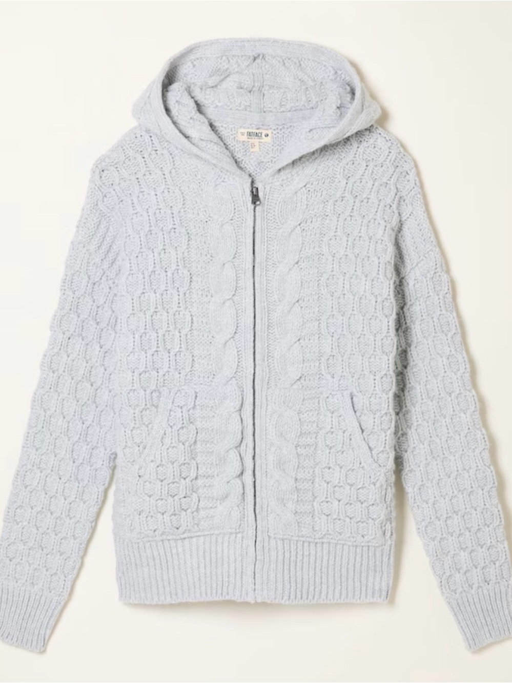 Fat Face Womens Hooded Cable Zip Sweater - Light Gray